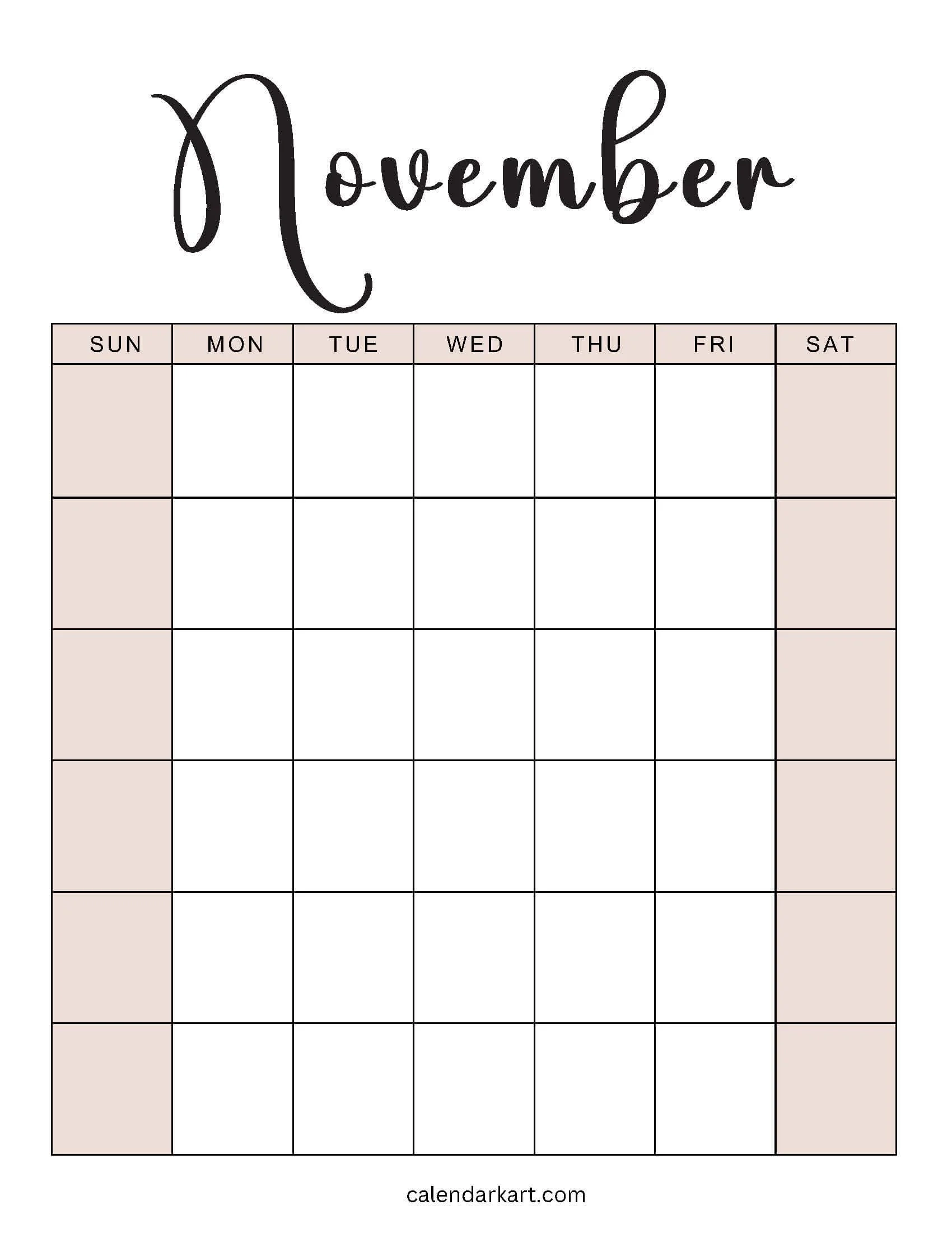 Printable November Blank Calendar