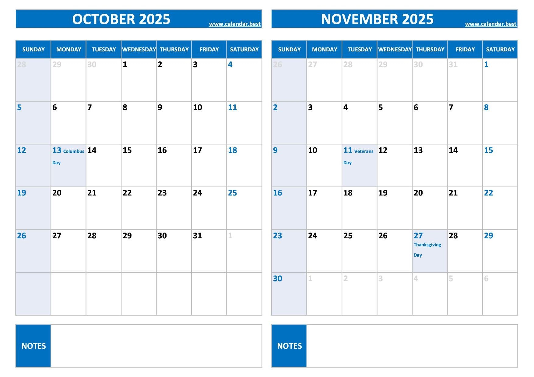Printable Calendar For October And November