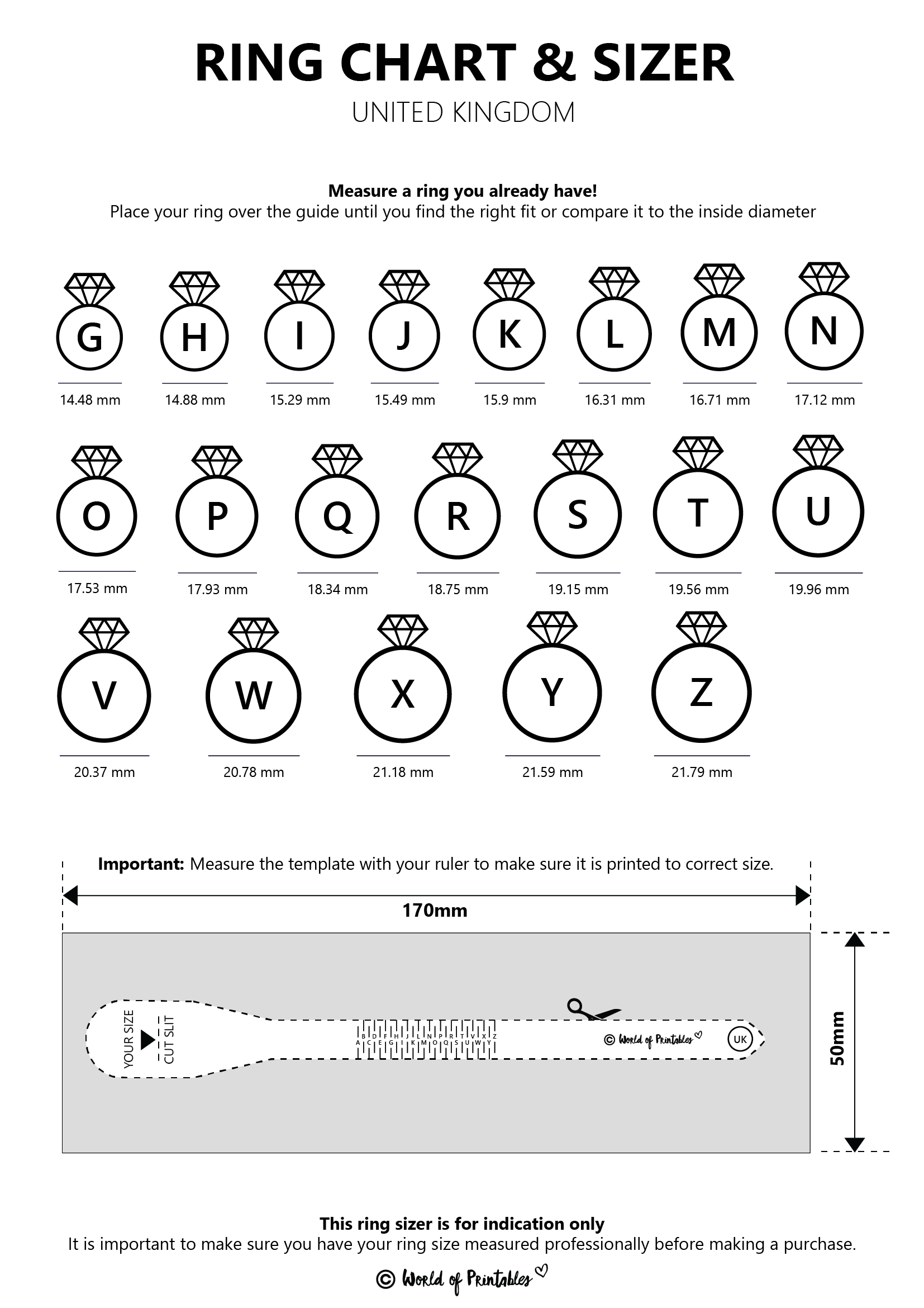Printable Ring Size Template