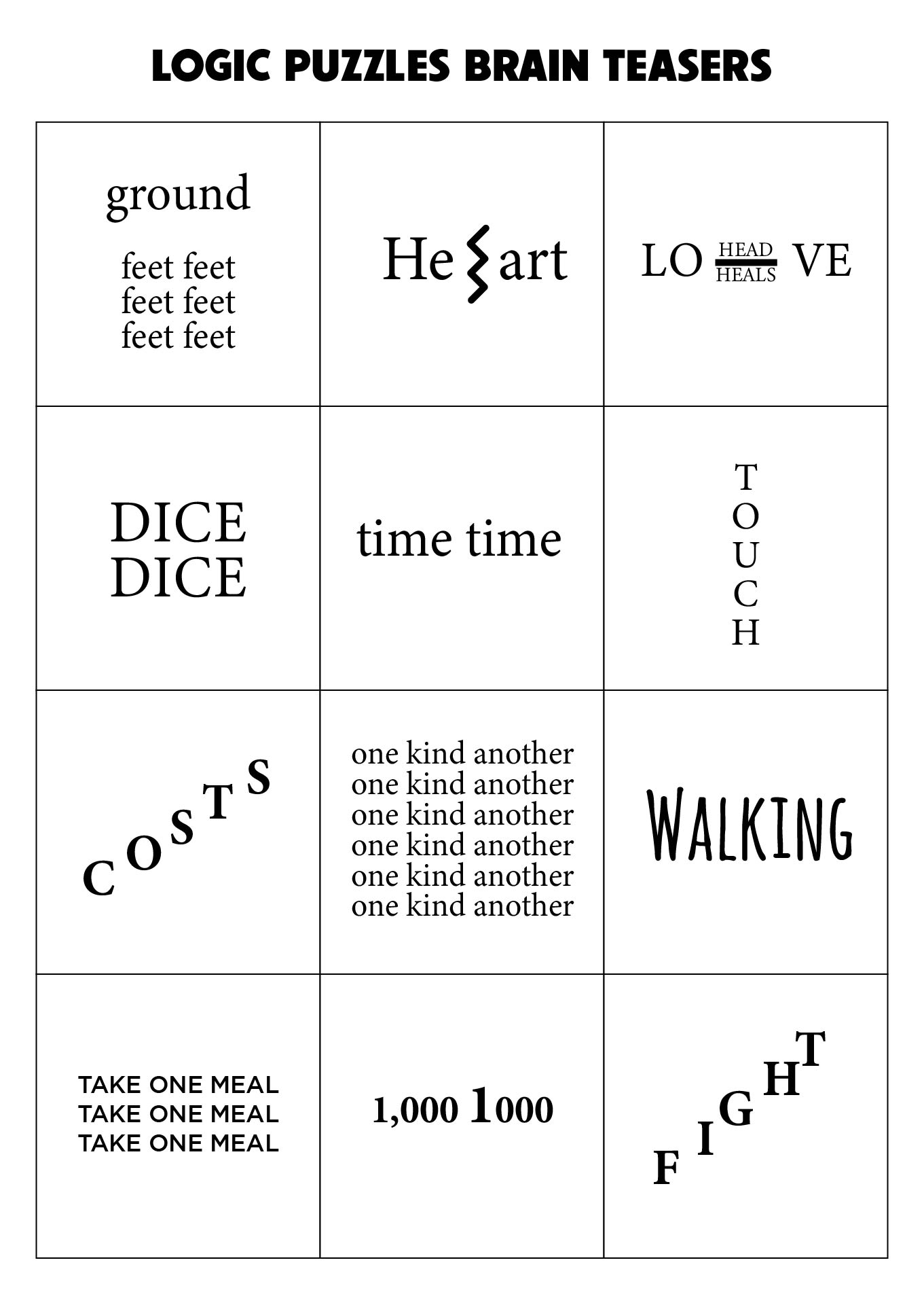 Brain Teaser Logic Puzzles Printable