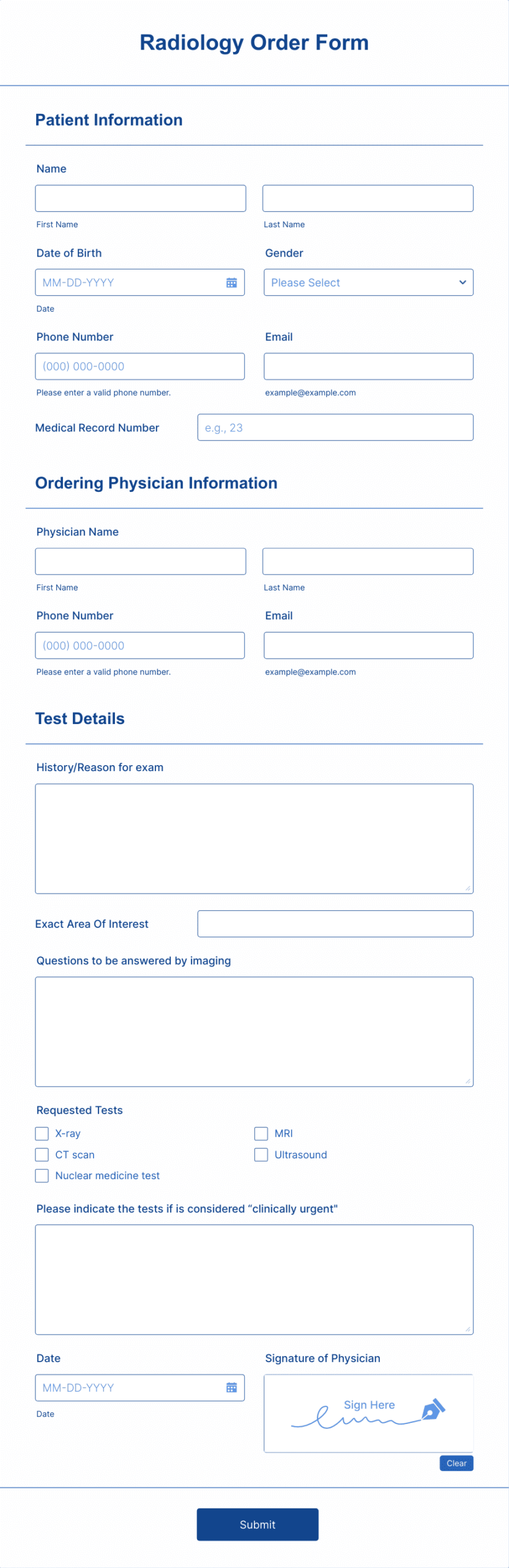 Radiology Order Form Template Jotform