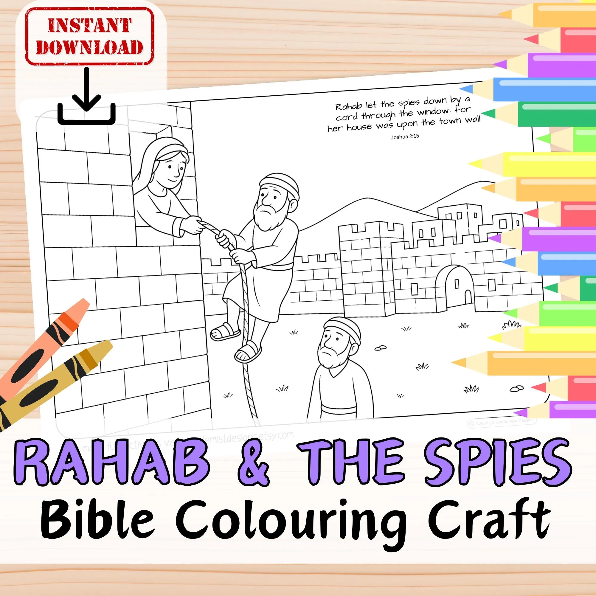 RAHAB amp THE SPIES Bible Verse Coloring In Sheet Activity For Kids 