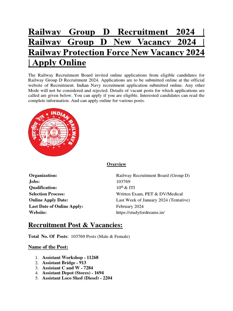 Railway Group D Recruitment 2024 Notification PDF Business 
