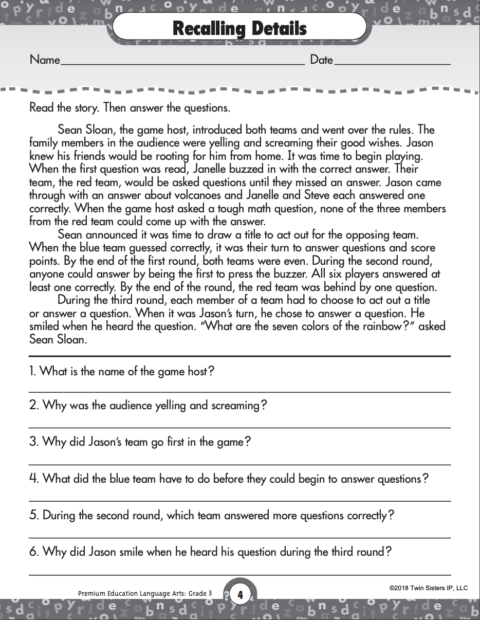 Language Arts Worksheets 3rd Grade Printable