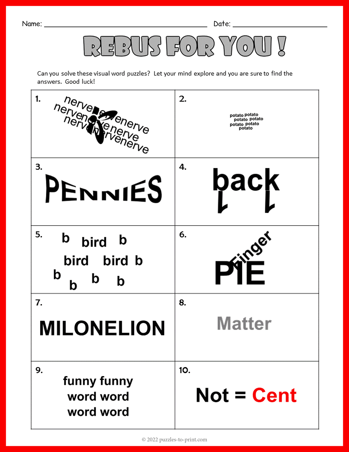 Rebus Puzzles Printable With Answers