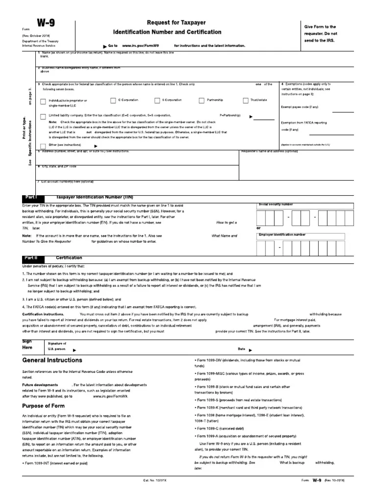 W9 Form For Reimbursement