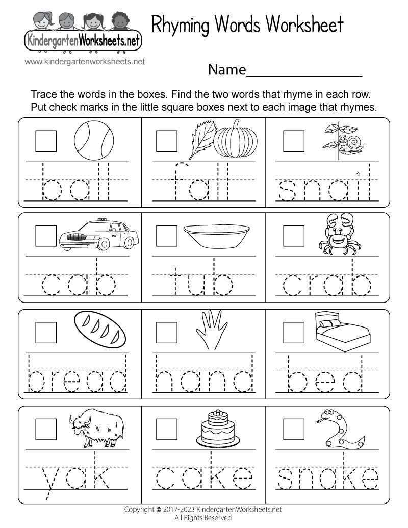 Free Printable Rhyming Words Worksheets