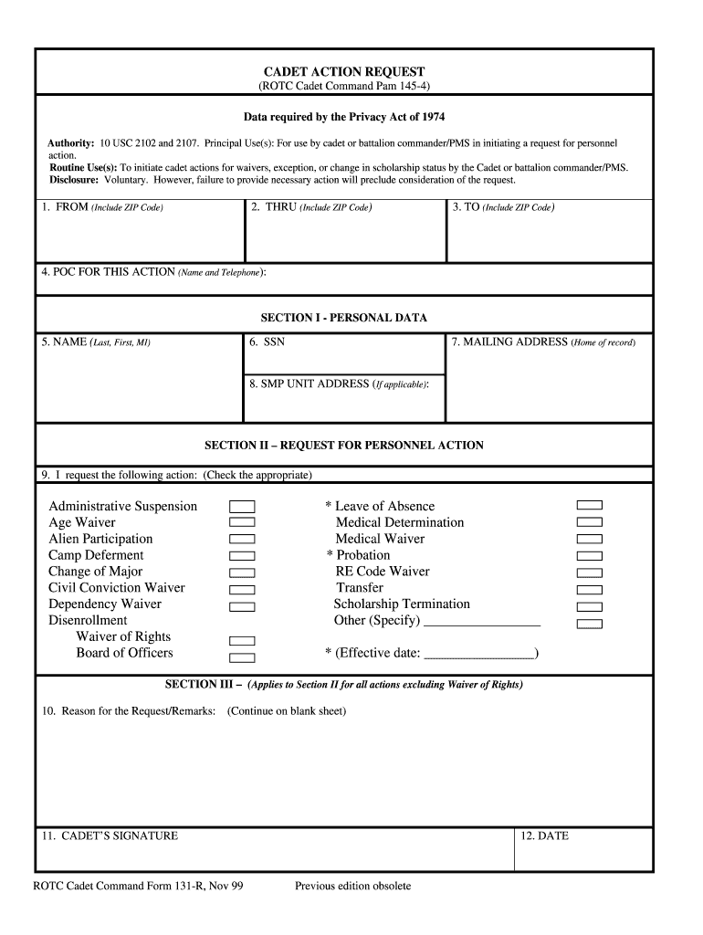 ROTC Cadet Command Form 131 R Fill Online Printable Fillable 