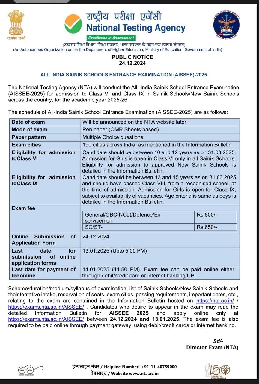 Sainik School Form 2025 Out Accent Institute Hisar