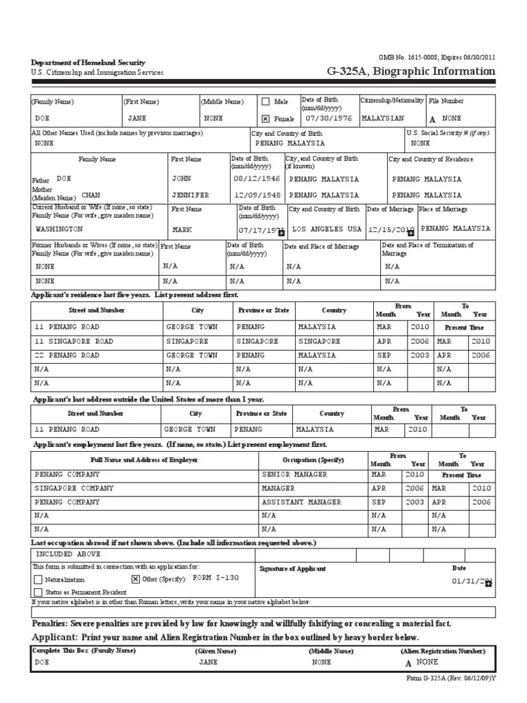 Sample Form G 325a Beneficiary PDF Wife Nationality Law