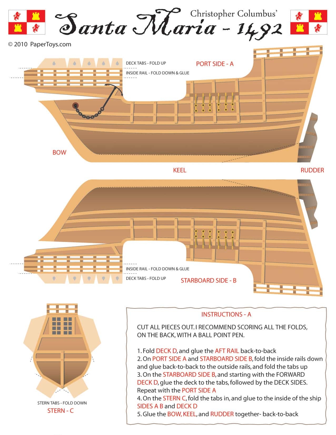 Santa Maria Model Ship Cut Out Free Printable 3D Paper Template