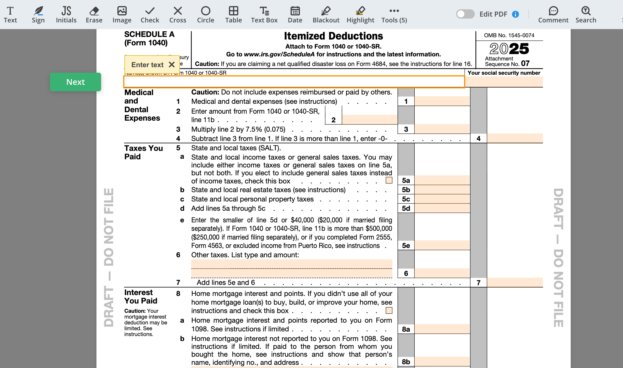 Schedule A Form 1040 2025