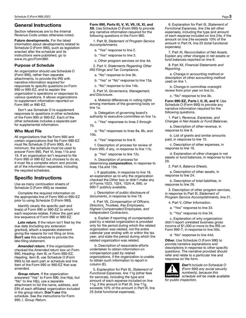 Irs Form 990 Schedule O Instructions