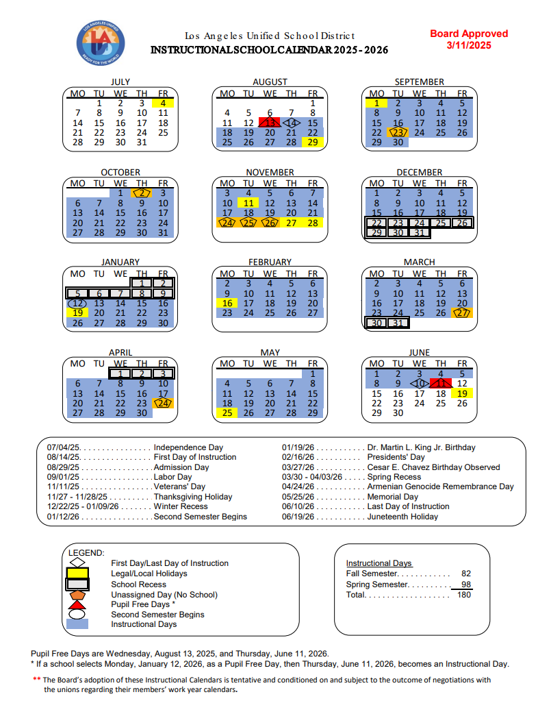 School Calendars Families Office Of Student Family And 