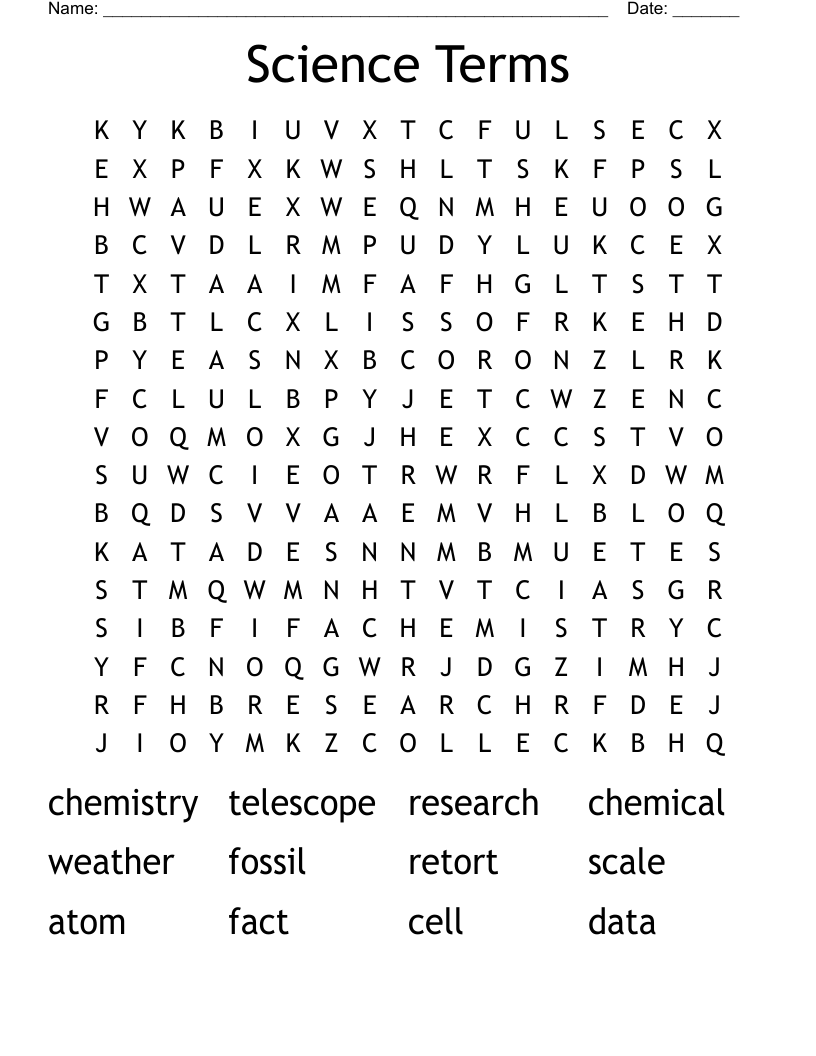Science Word Find Puzzles Printable