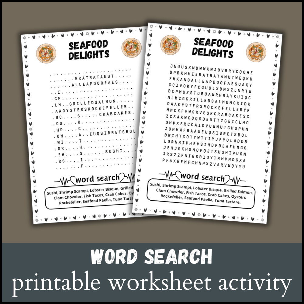 Free Printable Word Search Puzzles-Seafood