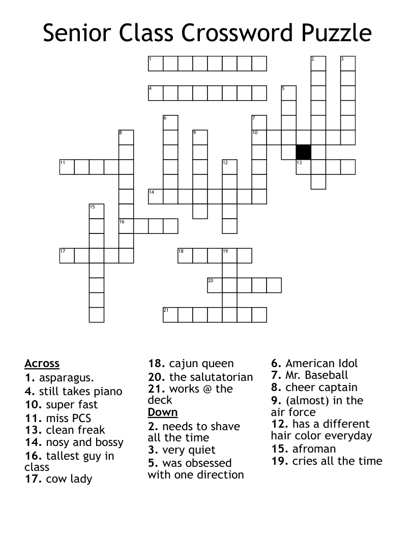 Senior Printable Crossword Puzzles