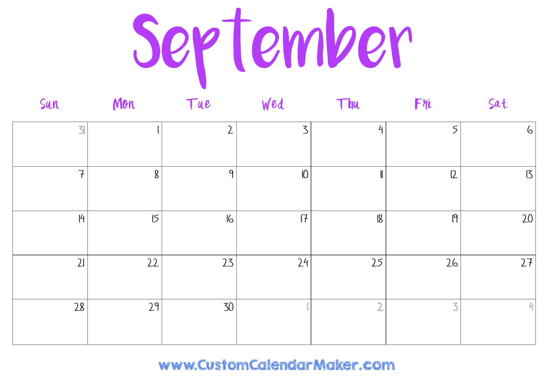 September Free Printable Calendar