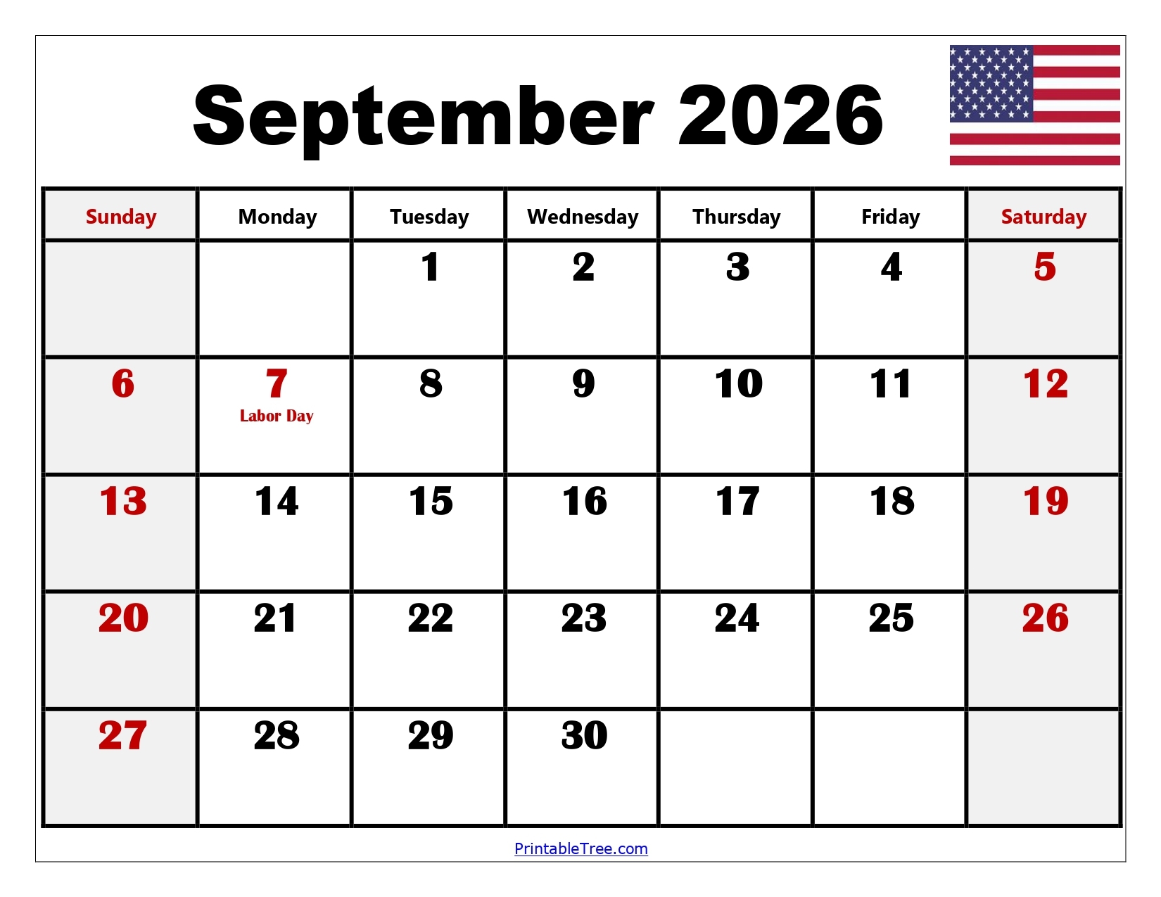 Blank September 2026 Calendar Free