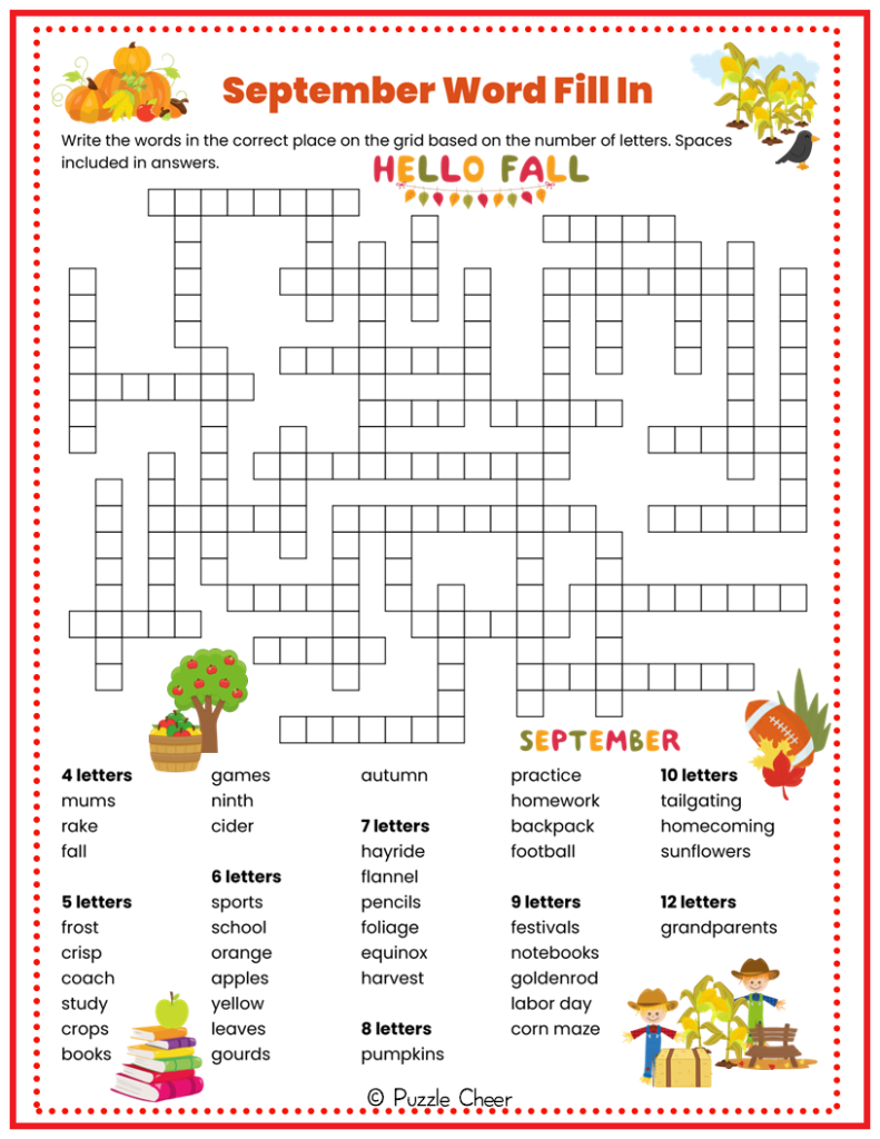 September 2025 Printable Crossword Puzzles
