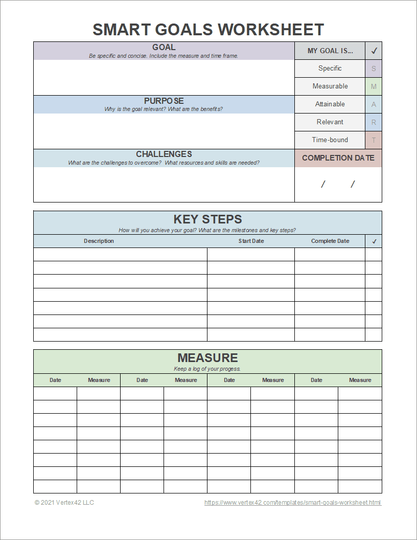 Smart Goals Printable Worksheet Pdf