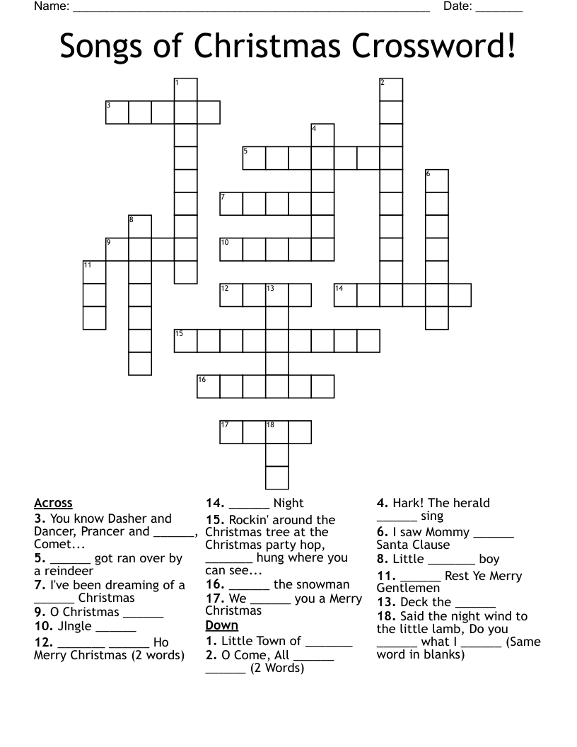 Songs Of Christmas Crossword WordMint