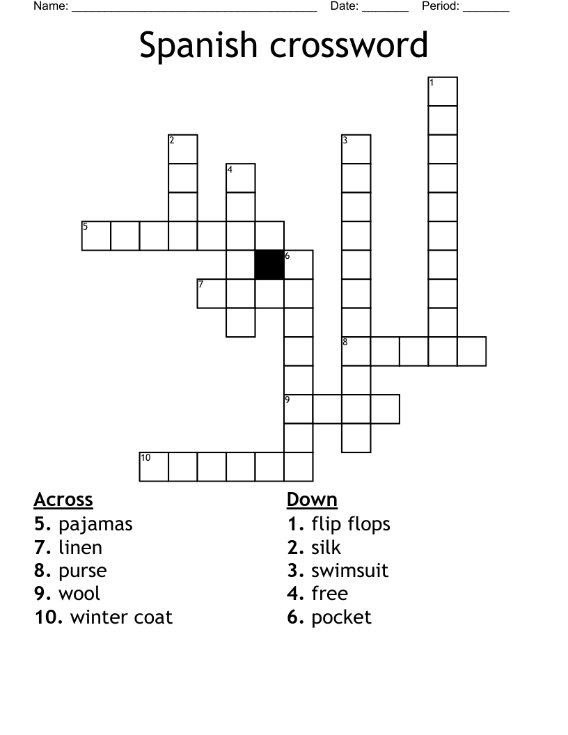 Printable Spanish Crossword Puzzle Pdf