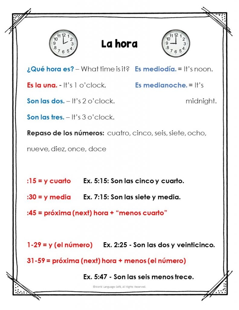 Spanish Time Activities Lessons Secondary Spanish Space 