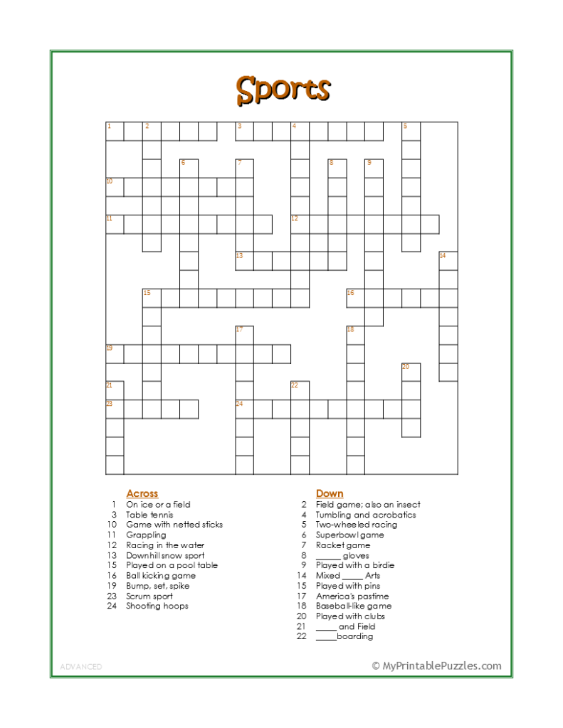 Free Printable Crossword For Teens