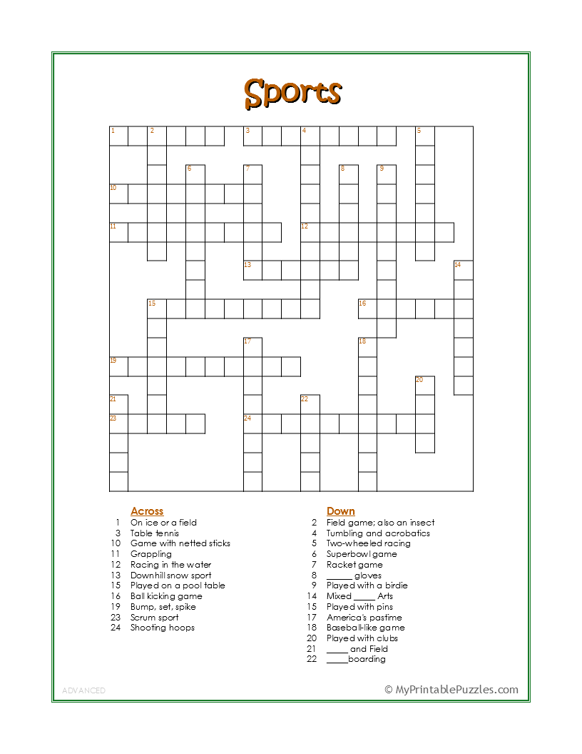 Printable Crossword Puzzles Teenager
