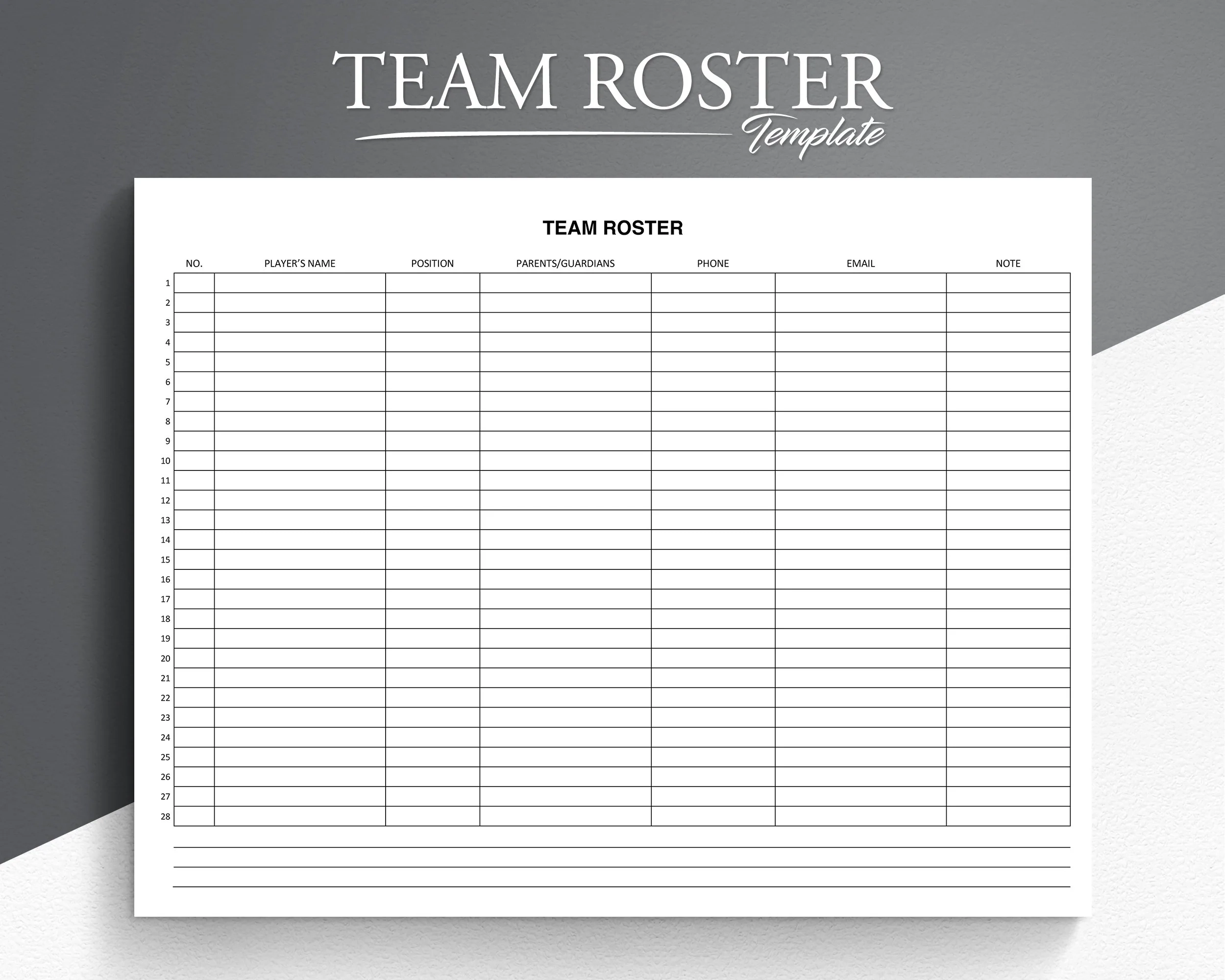 Sports Team Roster Template Printable PDF Google Docs Word 