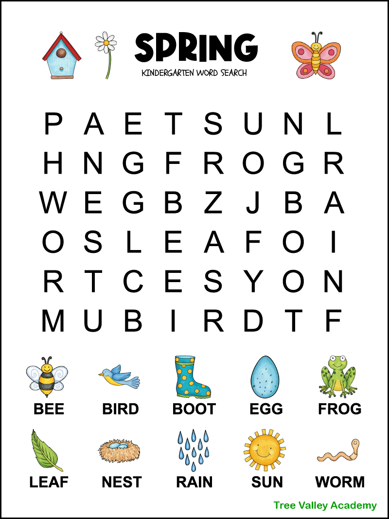 Word Search Printable For Kindergarteners