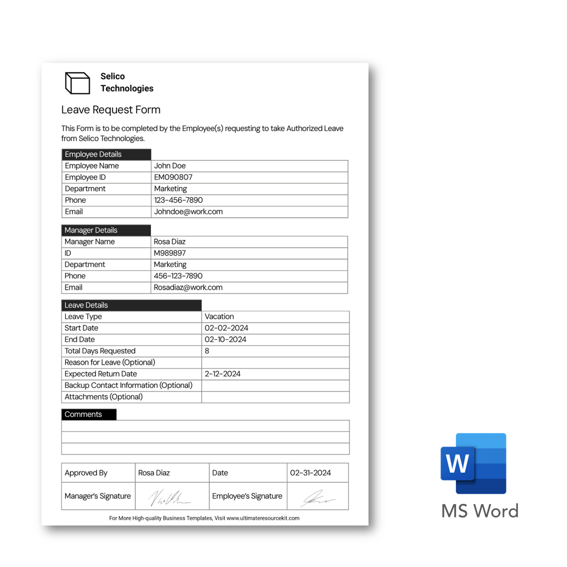 Standard Employee Leave Request Form High Quality Templates