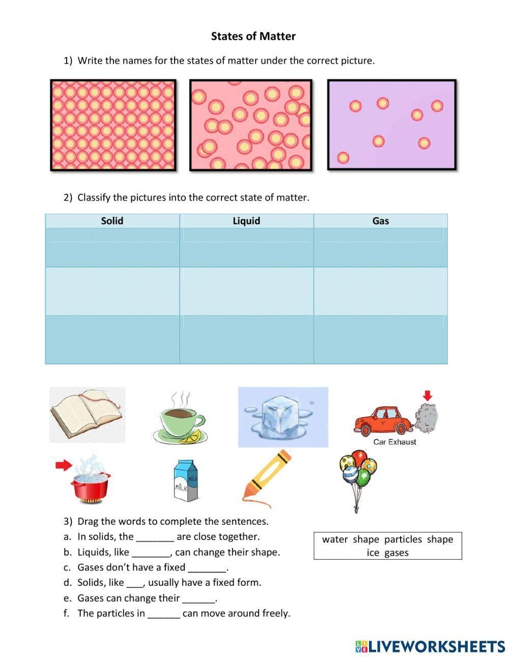 States Of Matter Science Worksheets 958685