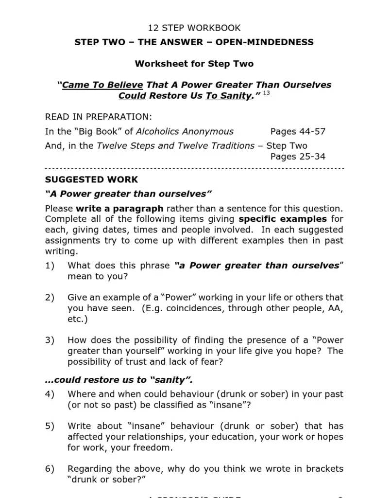 Free Printable Aa 12 Step Worksheets