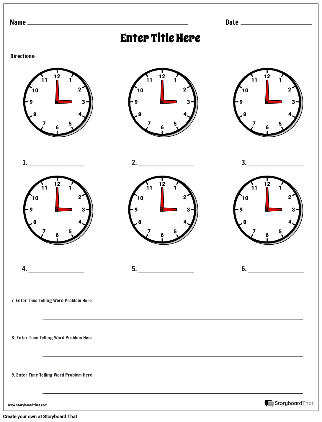 Printable Clock Worksheet