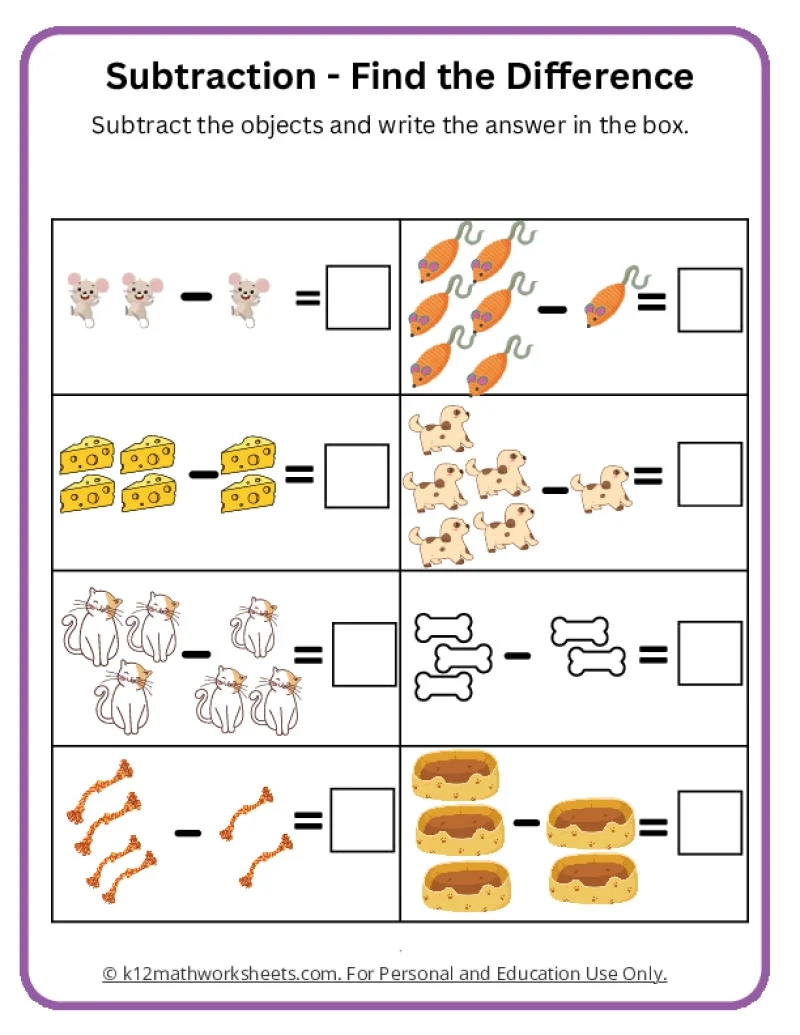 Printable Subtraction Worksheets Kindergarten