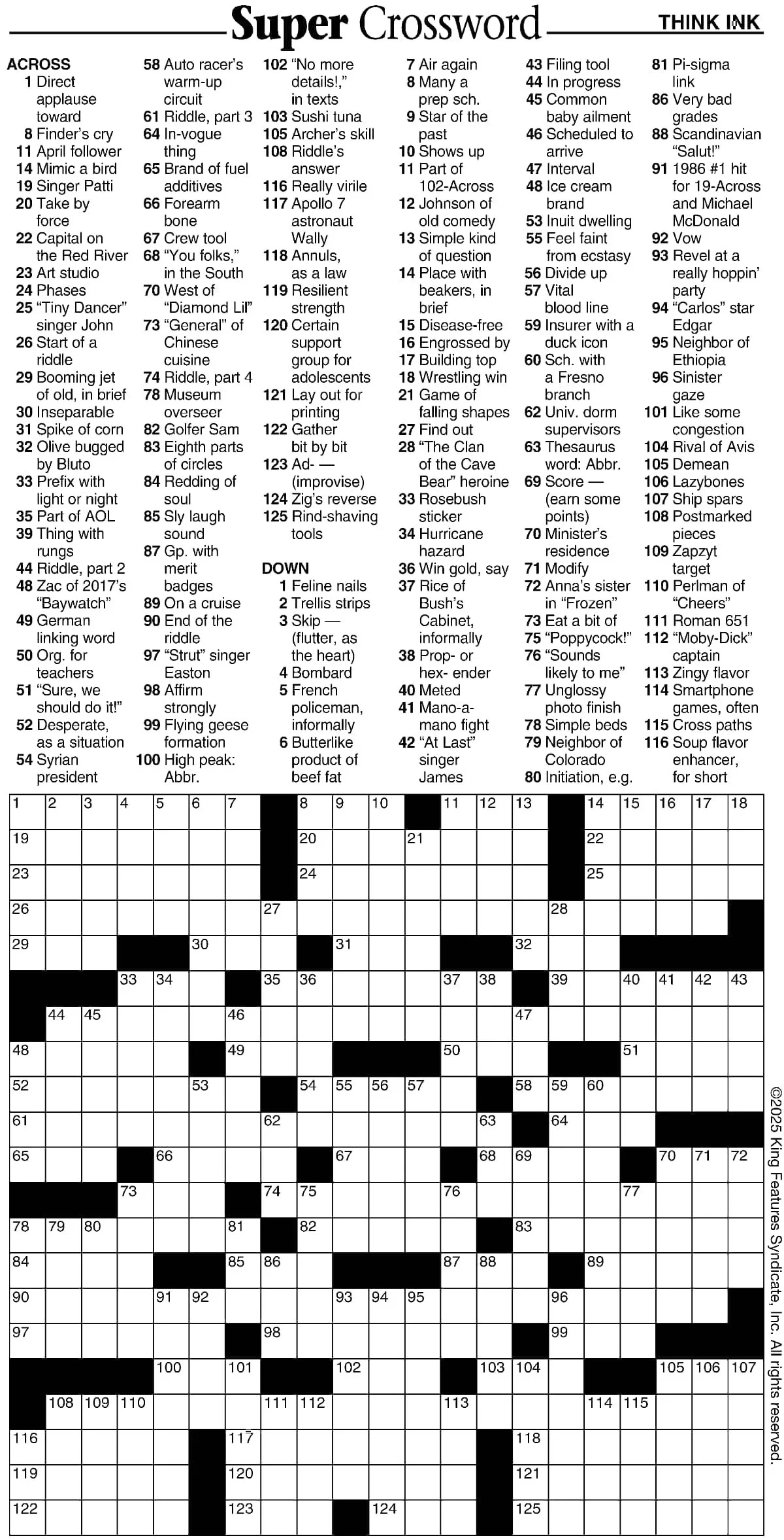 Super Crossword Think Ink Your West Central Voice