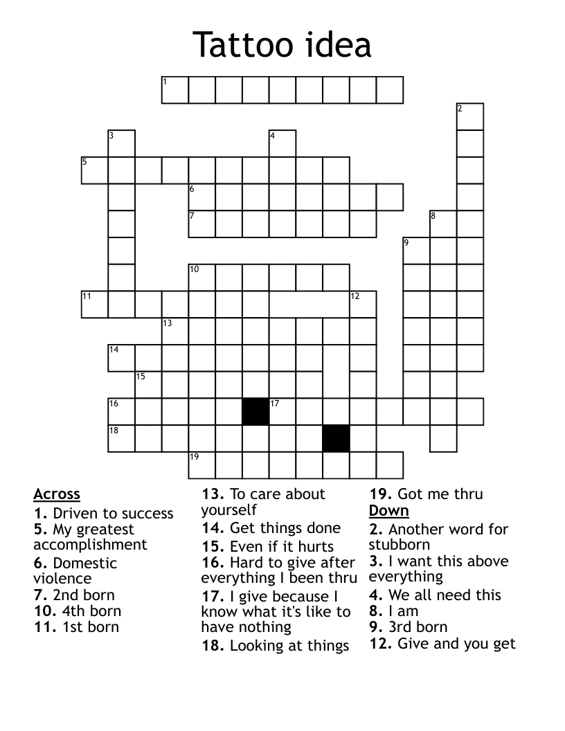 Tattoo Idea Crossword WordMint