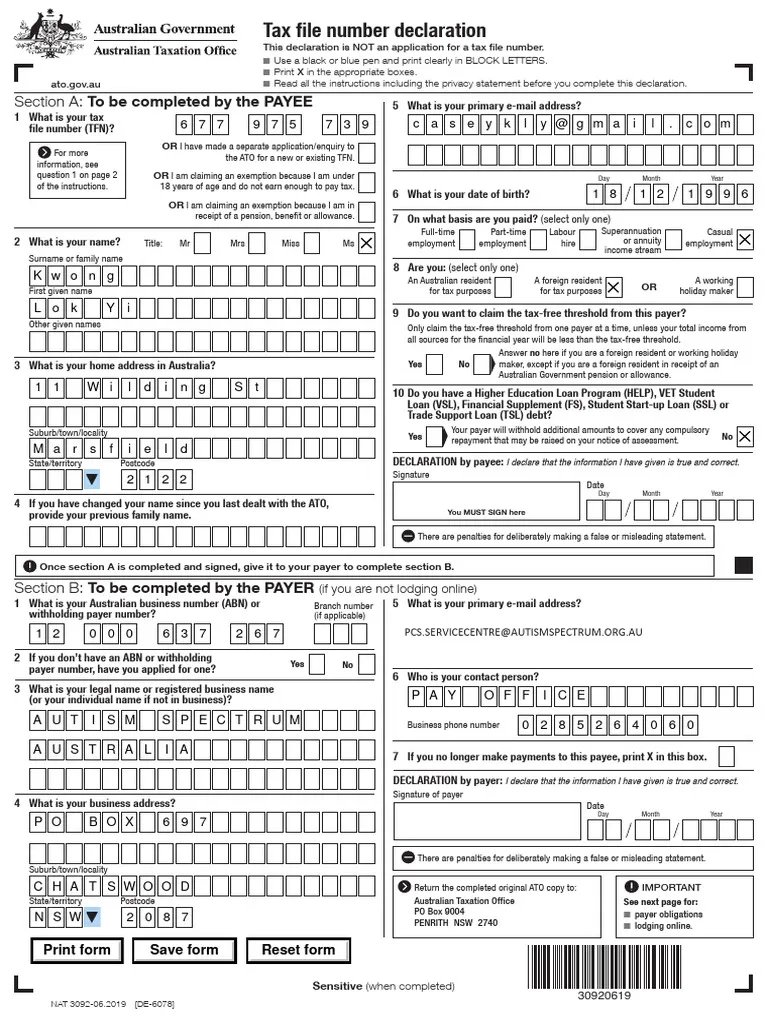 Tax File Number Declaration PDF Taxes Government Finances