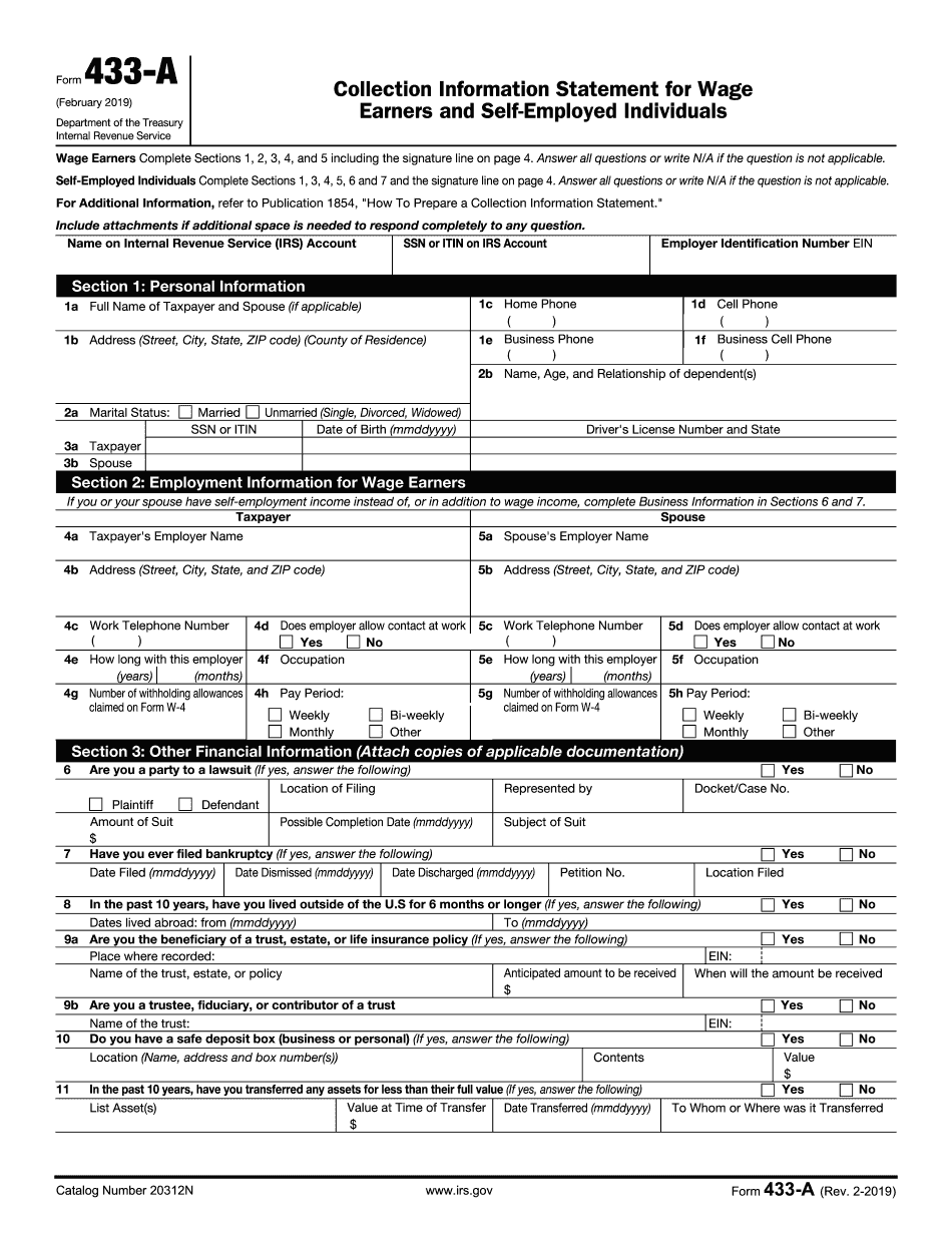 Tax Form 433 F Printable