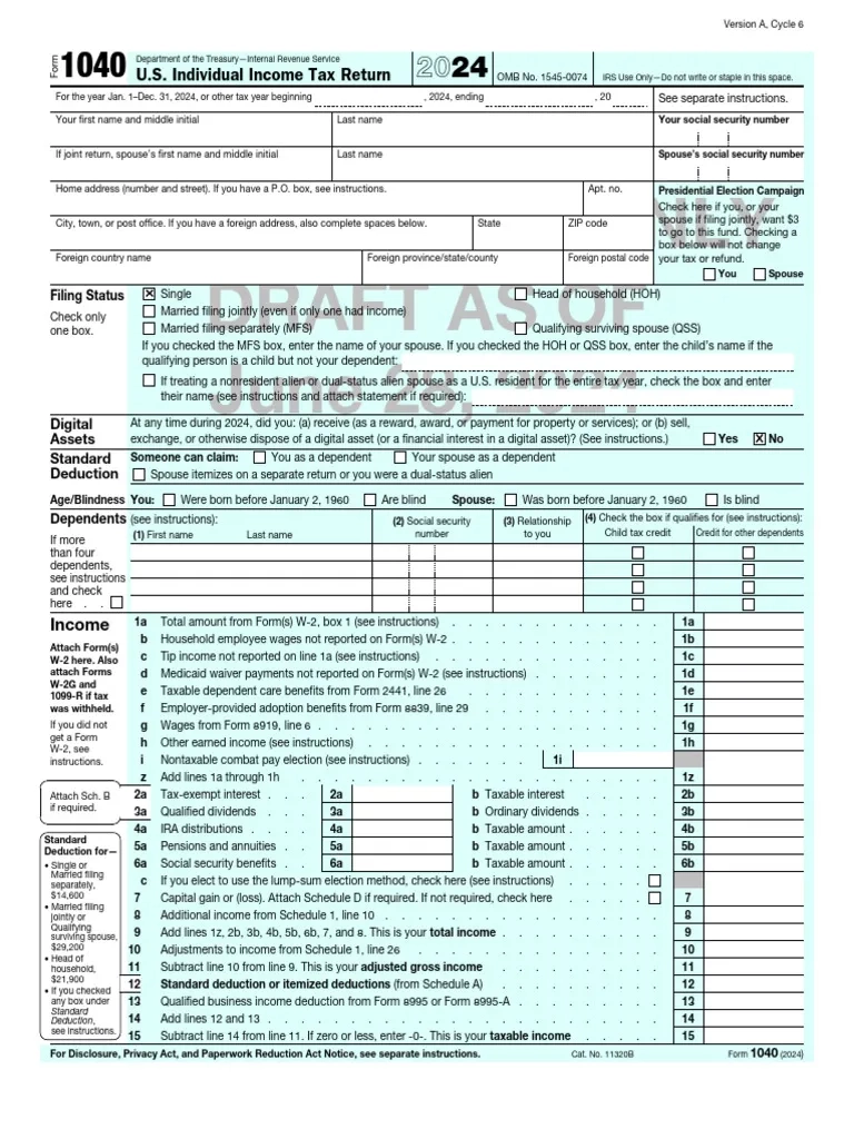 Tax Return 2024 PDF Irs Tax Forms Taxes