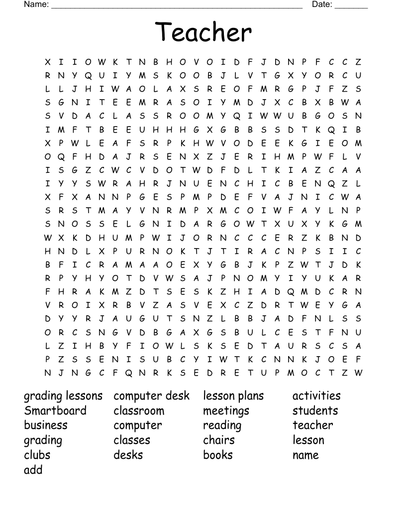 Teacher Word Search WordMint