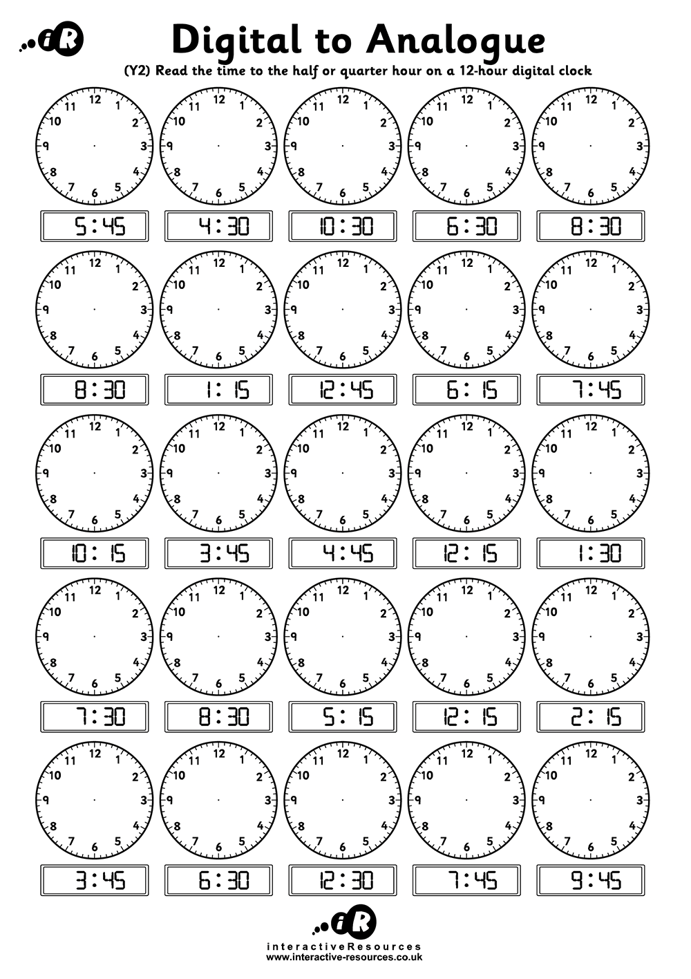 Printable Clock Worksheets Free