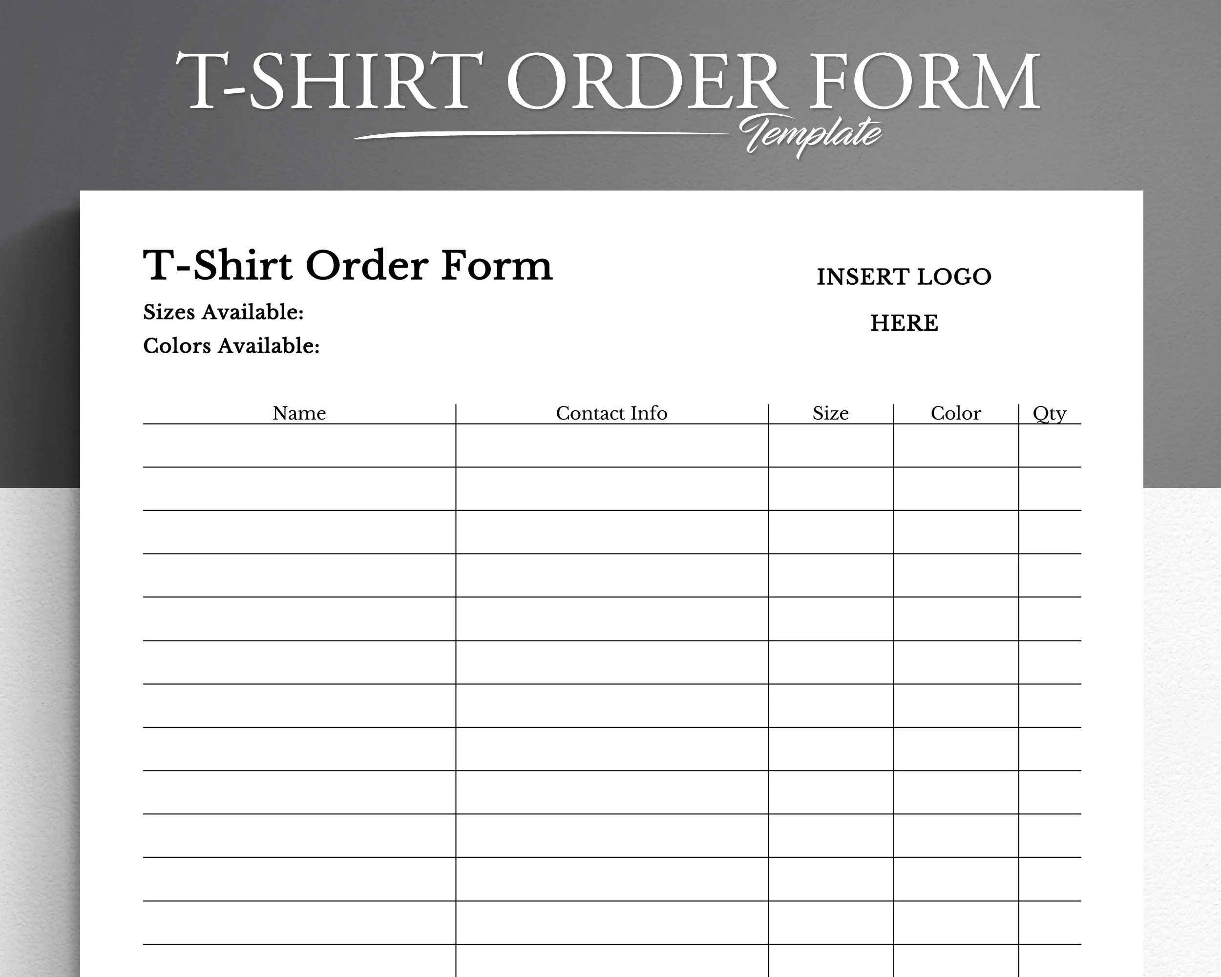 Free Printable T Shirt Order Form Templates