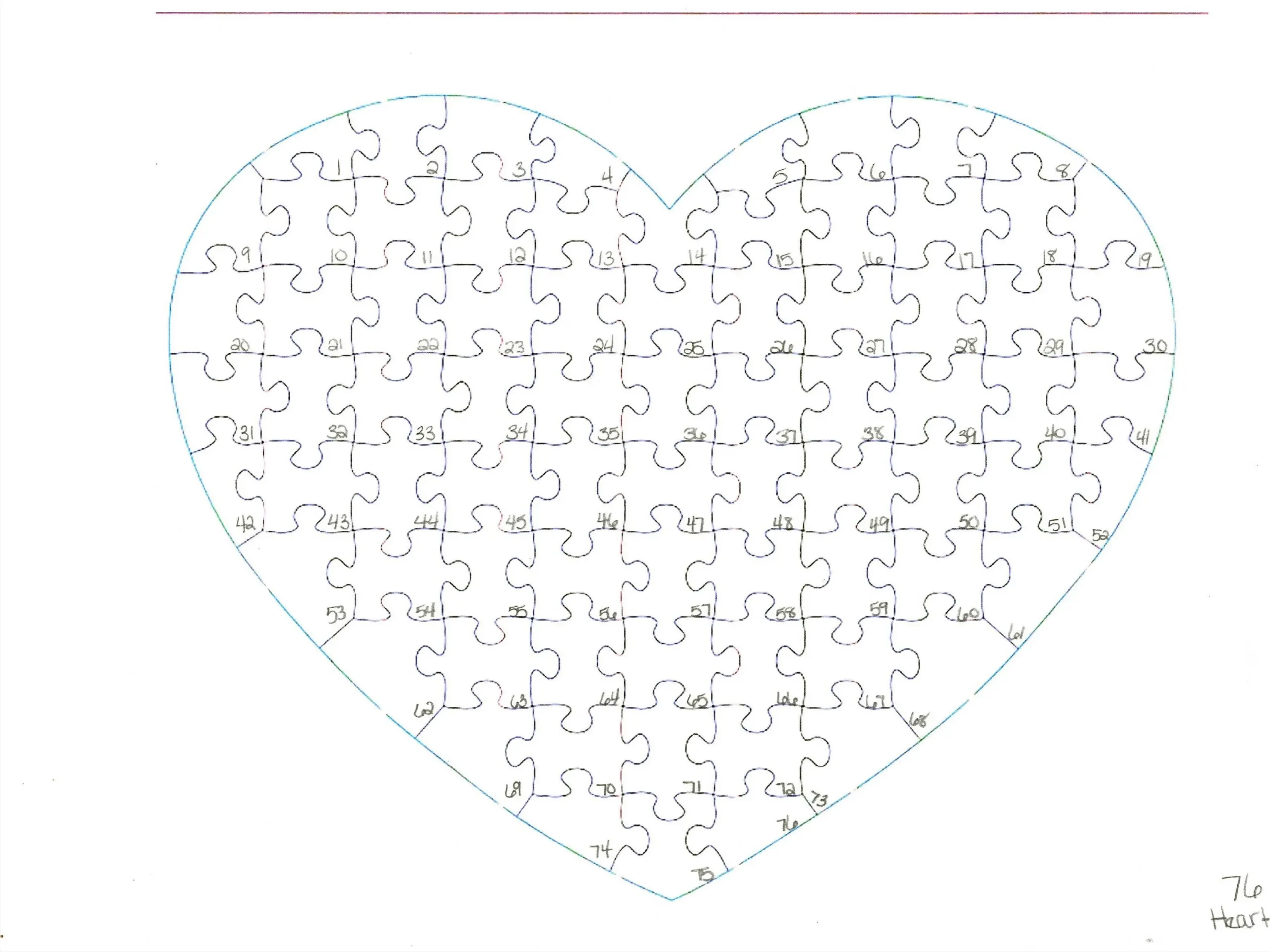 Template For Our 76 And 108 Piece Heart Puzzle With Hints And Tips 