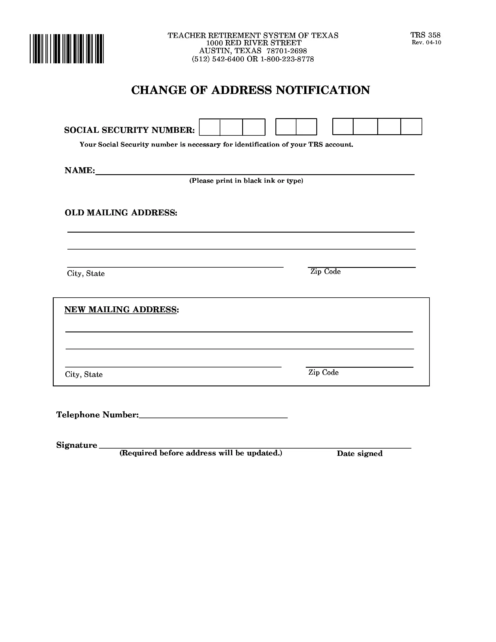 Texas Form Trs 358 Fill Out Printable PDF Forms Online