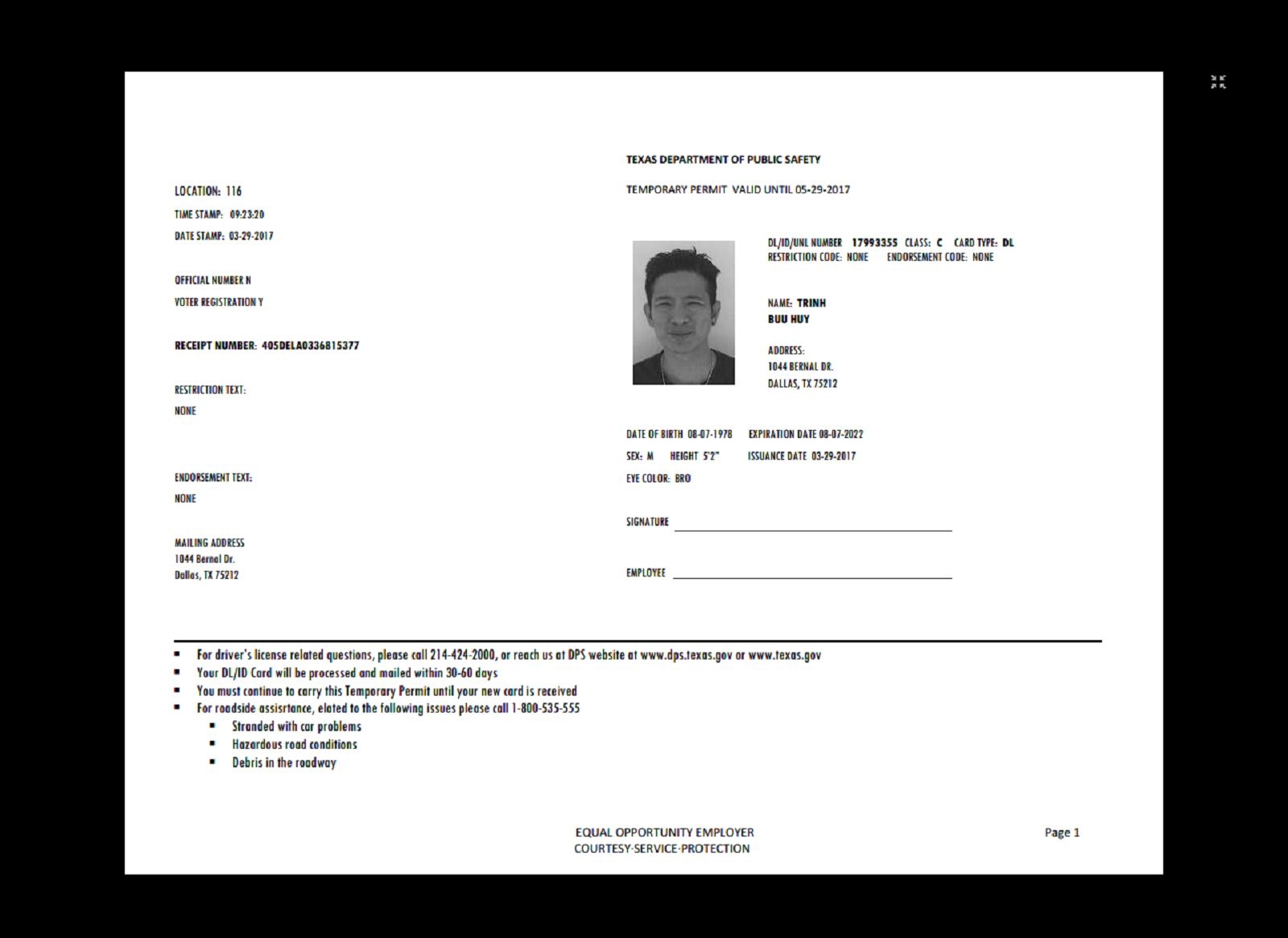 Texas Temporary Id
