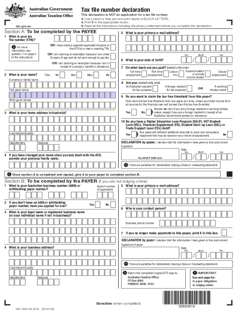 Tfn Declaration Form Nat 3092 Pdf