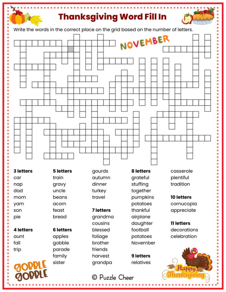 Thanksgiving Day Puzzles Printable